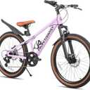 KEANO Huntaway 20 24 Inch Kids Bike for Boys & Girls Ages 7-12 Years Hardtail Mountain Bike for Kids with Aluminum Frame and 7-Speed Drivetrain Children Bicycle (Pink)