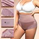 High Waisted Shapewear Panties for Women Plus Size Seamless Lace Briefs Tummy Control Underwear No Show Under Dresses Daily Wear Purple Red Brown 3XL (XXXL)