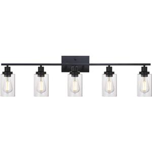 MELUCEE 40 Inches Length 5-Light Bathroom Vanity Light Fixtures Black Industrial Wall Sconce Lighting with Clear Glass Shade for Living Room Bedroom Hallway Kitchen (Patent No.: US D963914 S)