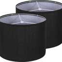 Drum Lampshade Set of 2, Lamp Shades for Table Lamps Floor Lamp, 13" Top X 13" Bottom X 10" High Black Large Line Fabric Lamp Shades, Easy Assembly Replacement Lampshades