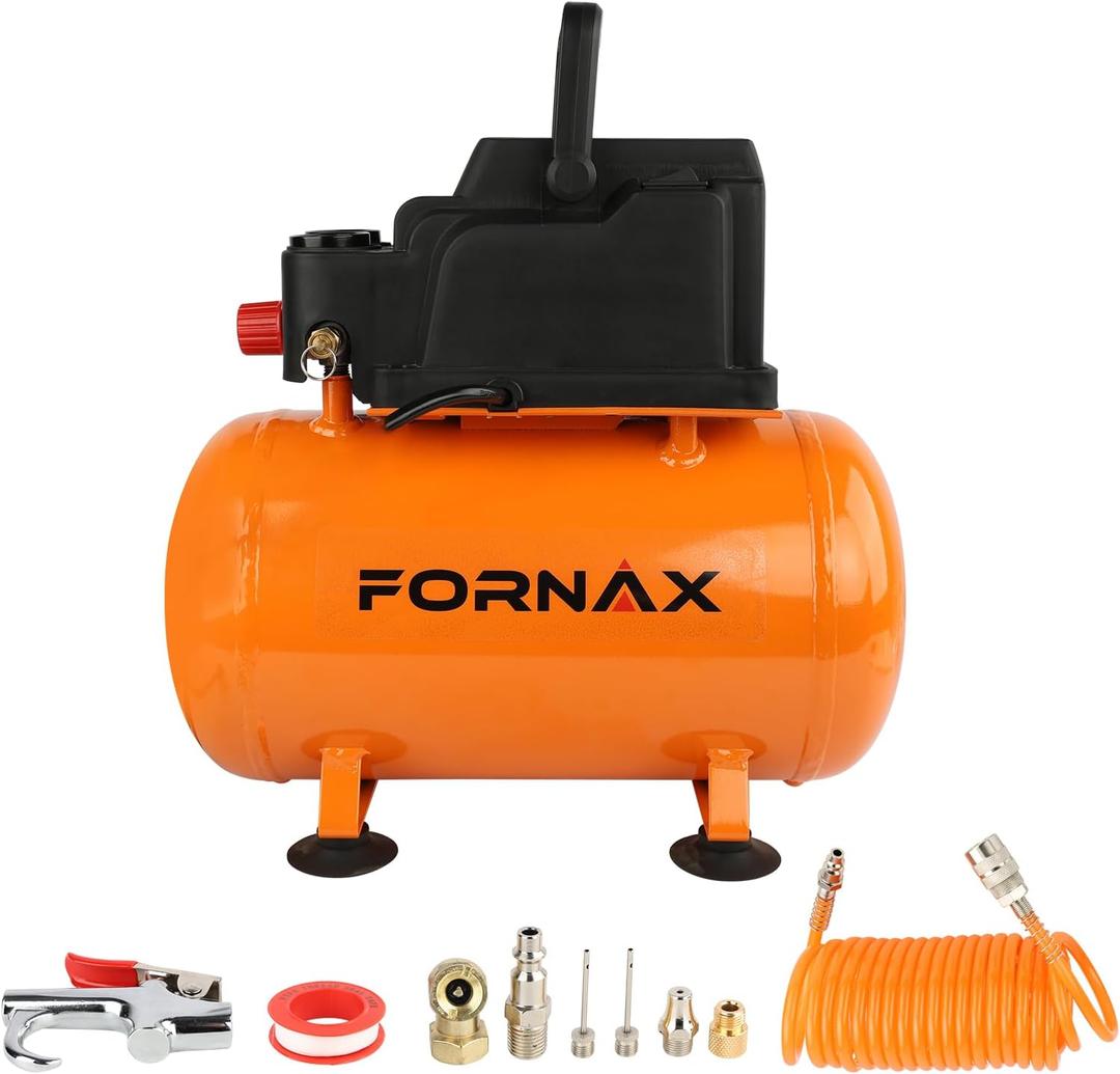 FORNAX 3 Gallon Portable Air Compressor with Kits, 110 PSI Hot Dog Air Compressor, Oil Free