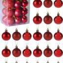 Liiaiyter 24 Mini Shatterproof Christmas Balls, 3cm/ 1.1'' Xmas Tree Ornaments Hanging Ball for Birthday Halloween Holiday Wedding Party Decorations (Red)