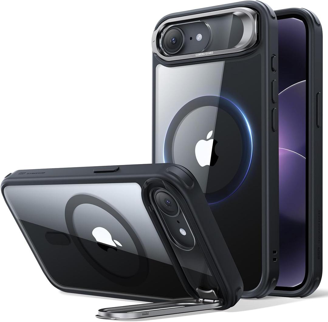 ESR for iPhone 17e Case & iPhone 16e Case with Stash Stand, Compatible with MagSafe, Military-Grade Drop Protection Magnetic Phone Case, Scratch-Resistant Back Cover,Clear Black