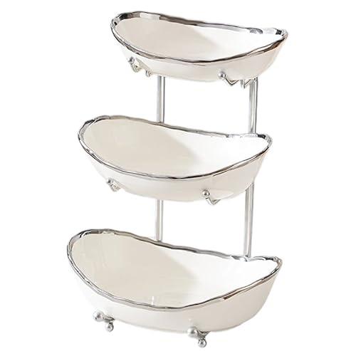 jessie 3 Tier Fruit Bowls for Kitchen Counter,Ceramic Large Fruit Basket Stand,Metal Fruit Serving Tray Snacks Nuts Cake Storage Holder 