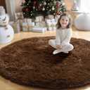 Amdrebio Dark Brown Round Circle Rugs 5Ft for Bedroom, Fluffy Shag Plush Area Rugs for Kids Room, Living Room Decor Aesthetic, Fuzzy Fur Floor Chocolate Coffee Carpet for Playroom Dorm Baby Nursery