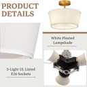 Gold Semi Flush Mount Ceiling Light Fixture,3-Light Ceiling Mount Drum Light Fixture with White Fabric Shade,12.6inch Modern Close to Ceiling Lamps for Living Room, Bedroom, Dining Room,Hallway