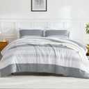 Litanika Comforter Full Size Bed Set Light Grey - 3 Pieces Lightweight Gray White Colorblock Stripe Fluffy Bedding Comforter Sets, All Season Bed Set