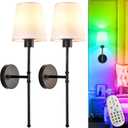 Depuley Battery Operated Wall Sconce: Set of 2 Wireless Wall Lights with Remote for Bedroom - Black Rechargeable 15 Colors RGB Halloween Wall Lamp for Living Room Hallway 24 Inch 