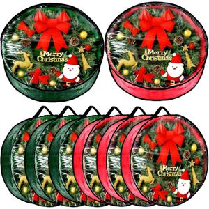 Dunzy 8 Pieces Wreath Container Christmas Wreath Storage Bag Garland Tear Resistant Fabric Round Boxes with Clear Window for Storage for Xmas Holiday Ornament(30307.8 Inch,Red, Green)