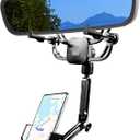 Karmus Rear View Mirror Phone Holder for Car  Universal Rearview Mirror Mount for iPhone & Android, All-Metal Arm, 360 Rotation No Suction Needed Car Cell Phone Holder Secure Fit for Most Vehicles (For narrow rearview mirrors ((1.30-2.08in), Manual Clamp Black)