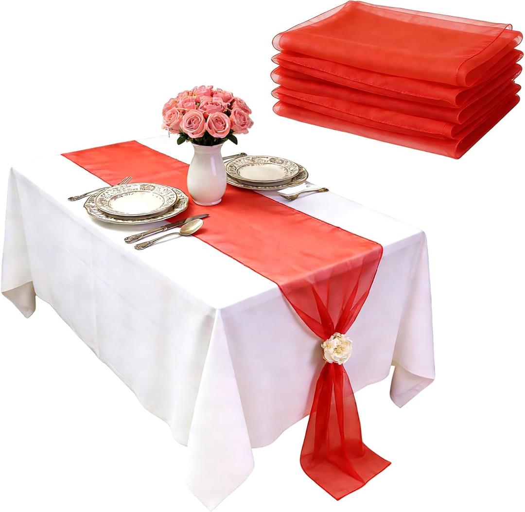 10-Pack Gauze Table Runner,12 x 108 Inch Cheesecloth Table Runner,Red Cheesecloth Table Runner,Seasonal Sheer,Organza Table Runners for Holiday Wedding Birthday Baby Shower Decor Holiday Decorations