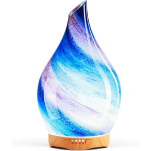 Porseme 280ml Essential Oil Diffuser Glass Color Changing Aroma Air Diffusers Aromatherapy Ultrasonic Cool Mist Humidifier 7 Running Hours Waterless Auto-Off for Sleeping, Yoga, Office, Spa (Galaxy) (G2-280ml Galaxy Aladdin Vase)