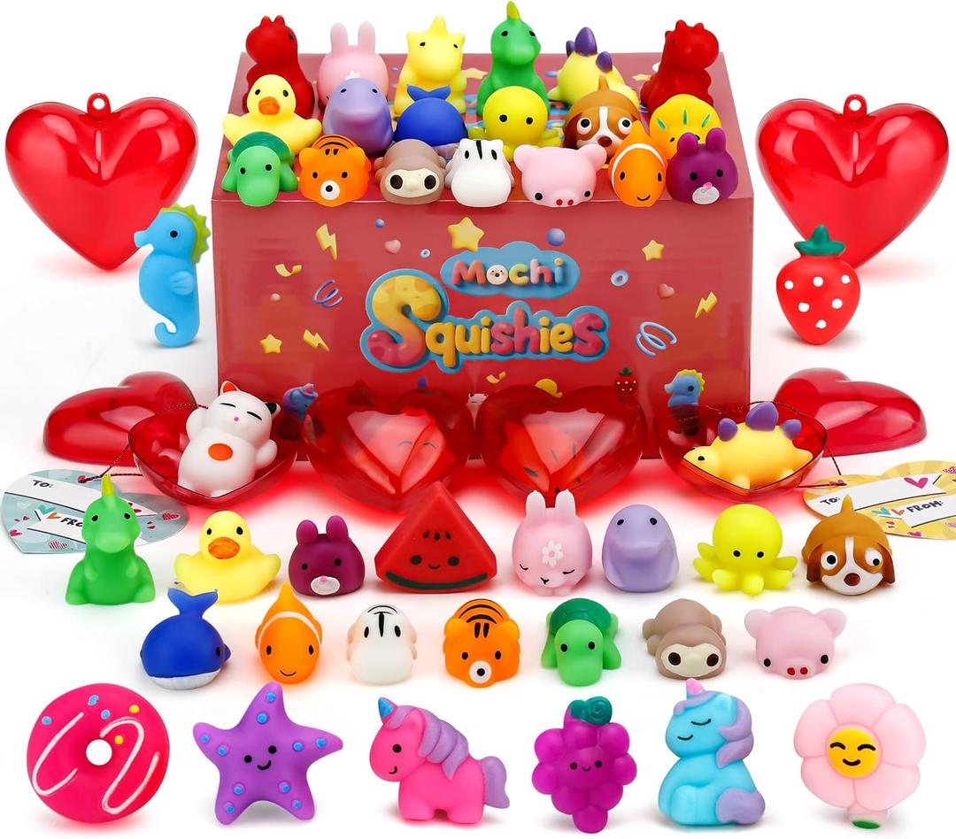 28 Pack Mochi Squishy Toys, Party Favors for Kids Ages 4-8-12, Mini Fidget Toys for Classroom, Birthday, Valentines Day, Easter, Treasure Box Prizes, Goodie Bag Stuffers