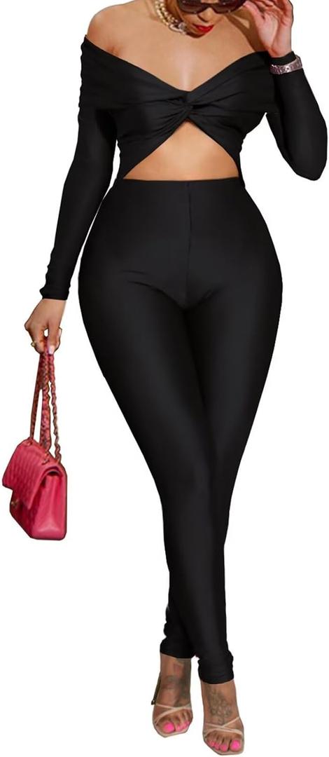 Sexy Jumpsuits for Women Off Shoulder Cut Out One Piece Bodycon Romper Club Night Outfits (Large, A564-black)