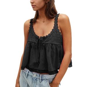 Gacaky Womens Summer Boho Lace Tank Top Casual Beach Vacation Y2k Tops Fashion Crop Tops Clothes 2025 (Medium, Black)