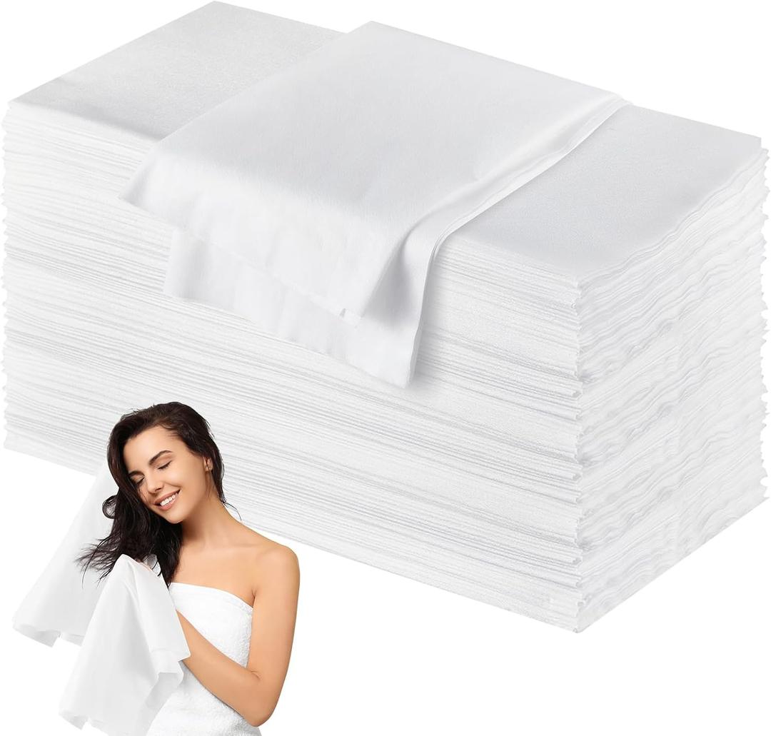 100 Pack Disposable Hair Towels Large 32 x 16 Inch Disposable Bulk Hair Towels for Salon Bath Beauty Spa Barber Travel Gym, Absorbent Quick Dry, White