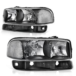oEdRo Headlight Assembly Compatible with 1999 2000 2001 2002 2003 2004 2005 2006 GMC Sierra 1500 2500 3500/00-06 GMC Yukon Headlamp with Clear Lens Black Housing