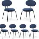 COLAMY Modern Dining Chairs Set of 6, Mid Centry Upholstered Dining Room Kitchen Chairs with Curved Backrest, Round Seat, Black Metal Legs - Blue, Count of 2