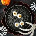 Happy Halloween Placemats Set of 4 Scalloped Pumpkin Cotton Linen Placemats 13.5 Inch Embroidery Halloween Table Mats for Trick or Treat Party Supplies Home Kitchen Dining Table Decorations