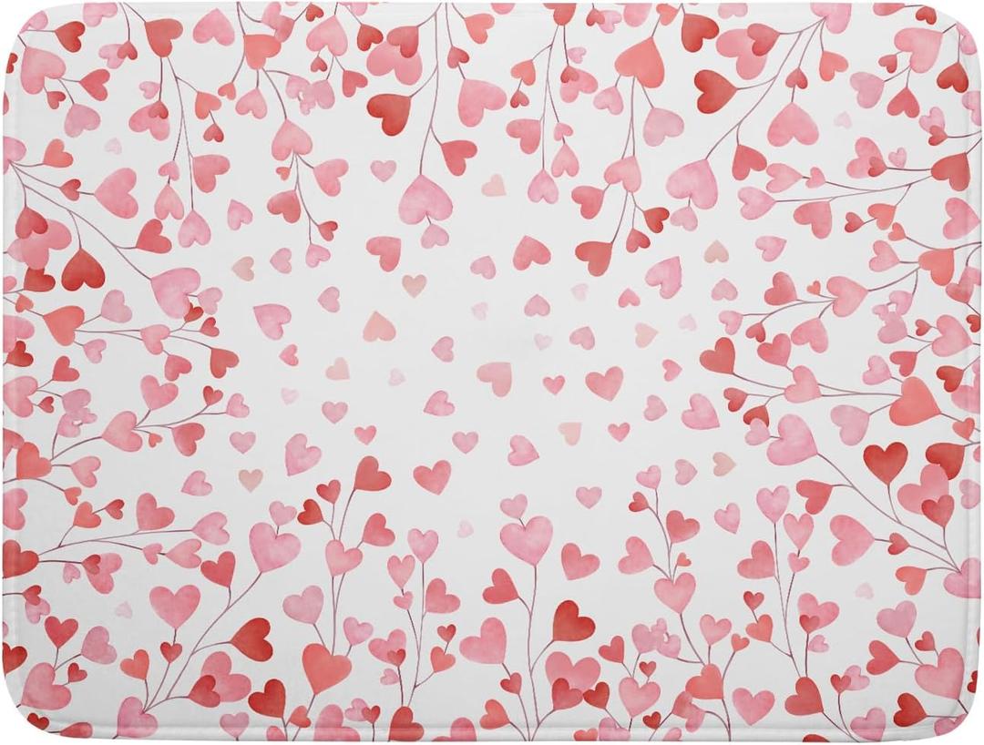 Valentines Day Dish Drying Mat for Kitchen Counter 24x18 Inch Love Drying Mat with Absorbent Reversible Microfiber Pink Heart Dish Drainer Mats Rack Pad for Coffee Countertop Protector