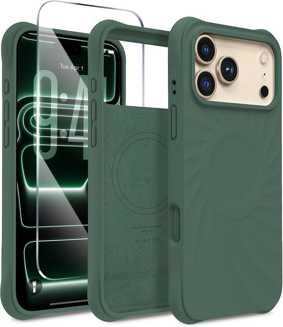 Magnetic for iPhone 17 Pro Case 6.3", Compatible with MagSafe, [Integrated Silicone Camera Control Cover] [Screen Protector], 2X MIL-STD Drop Protection Case for iPhone 17 Pro, Alpine Green