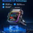 Nulaxy 54W Bluetooth 5.3 Car Adapter Charger 4-Port Fast Charging [PD36W & QC3.0 18W], Wireless Radio FM Transmitter with Deep Bass Player, 5 Colors LED Backlit, Hands-Free Calling, Support USB Drive