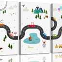 3Pcs Car Nursery Canvas Wall Art Boy Cartoon Truck Urban Transport Painting Picture Wall Decor Poster Print Artwork for Kids Room Baby Room Boys Bedroom Home Decoration (16x24in)