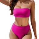 YACUN Women's High Waisted Bikini Swimsuit Two Piece Strapless Bandeau Cheeky Bathing Suits (Small, Rose Pink)