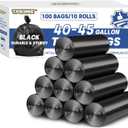 Large 40-45 Gallon Trash Bags Heavy Duty - 1.6 Mil Thick,39''x47'' Strong Black Garbage Bags Unscented 100 Count Trash Can Liners for Construction Industrial Yard Outdoor Commercial