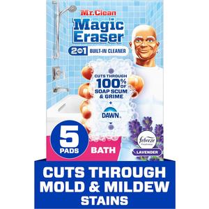 Mr. Clean Magic Eraser Sponge, Bathroom Cleaner, Shower Cleaner, Tub Cleaner, Soap Scum Remover, Bathroom Cleaning Supplies, Dawn Cleaning Power with Febreze Lavender Scent