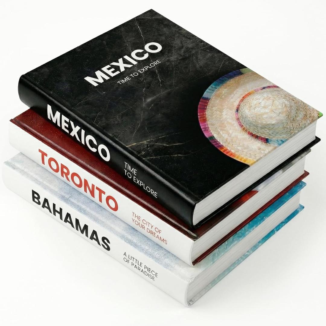Decorative Books for Home Decor - Stacked Book Decorations for Living Room, Coffee or Console Table, Shelves - Faux Book Cover with 384 Blank Pages - Toronto, Mexico, Bahamas Designs - Set of 3