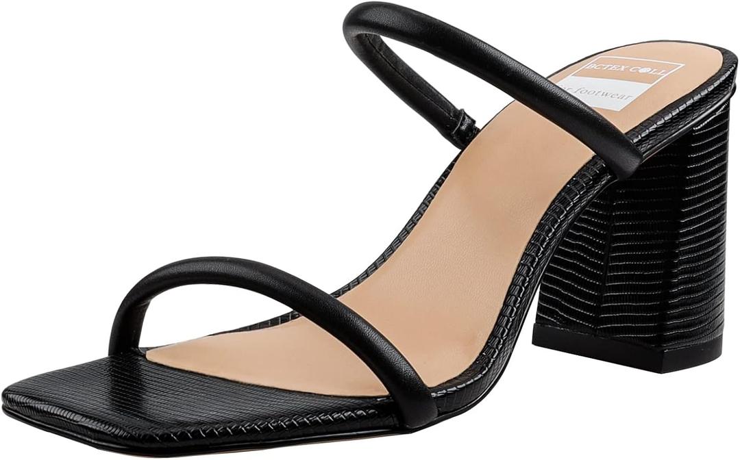 BCTEX COLL Women's High Heeled Sandal Two Strap Square Toe Slip on High-heeled Sandal High Heel Sandal Comfortable for Women 9.5