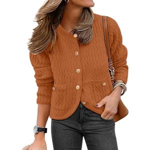 Caracilia Women's 2025 Fall Cardigan Sweaters Knitted Dressy Casual Jackets Trendy Outfits Burnt Orange XL (XL)