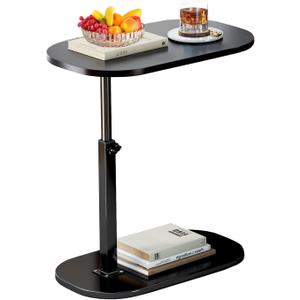 C Shaped End Table, Adjustable Height Couch Side Table, Horizontal 360Swivel Small Couch Side Tables That Slide Under, C Shaped End Table TV Tray Table for Couch (Black)