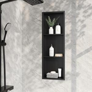Neodrain 3-Tier 12X36 Inch Recessed Shower Niche Tile Ready, Matte Black Stainless NO Tile Needed Wall Niche for Shower & Bathroom Storage, Waterproof Bath Organizer