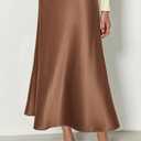 PRETTYGARDEN Women's Satin Skirts Dressy Casual 2026 Fall High Waisted Cocktail Wedding Flowy Elegant A Line Midi Skirt (Beige, M)