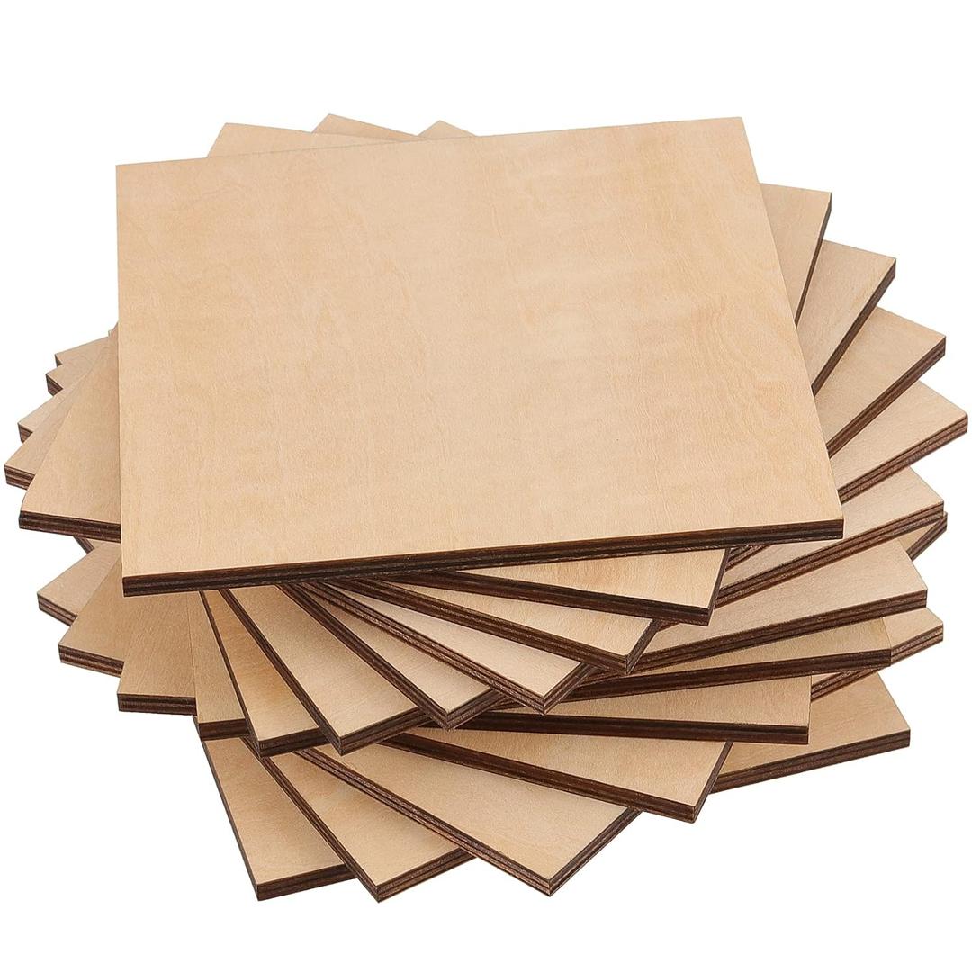 HAKZEON 20 Pack 1/4 x 6 x 6 Inch Unfinished Basswood Sheets, 6mm Thick Basswood Sheet for Crafts, Square Plywood Sheets for DIY Projects, Wood Engraving, Laser Project, Architectural Mode