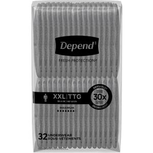 Depend Fresh Protection Adult Incontinence Underwear for Men, Disposable, Maximum, Extra-Extra-Large, Grey, 22 Count