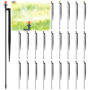 Geelin 25 Pcs 180 Degree Irrigation Sprinkler Heads with 12" Stake Drip Emitters Micro Spray with 1/4" Irrigation Tubing on Riser Stake Micro Spray Sprinkler Assembly for Garden Watering System