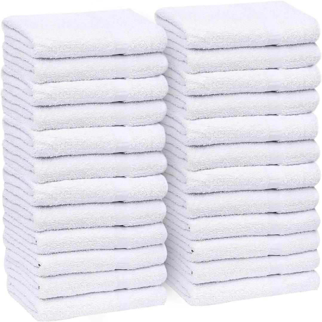 GOLD TEXTILES White Hand Towels 24 Pack (15x25 Inches) Cotton Blend Salon Towels Thin, Light Weight, Quick Drying Spa Towels, White