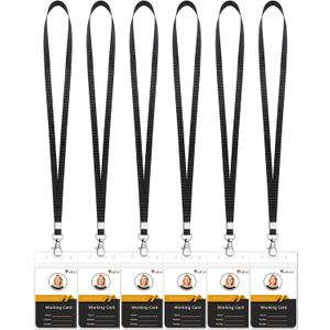 Teskyer Clear ID Badge Holder with Lanyard, Waterproof Extra Thick Plastic ID Card Holder with Resealable Zip, 2.5" x 3.5" Inner Size, Vertical Style, Set of 6, Black (6 Pack, Black)
