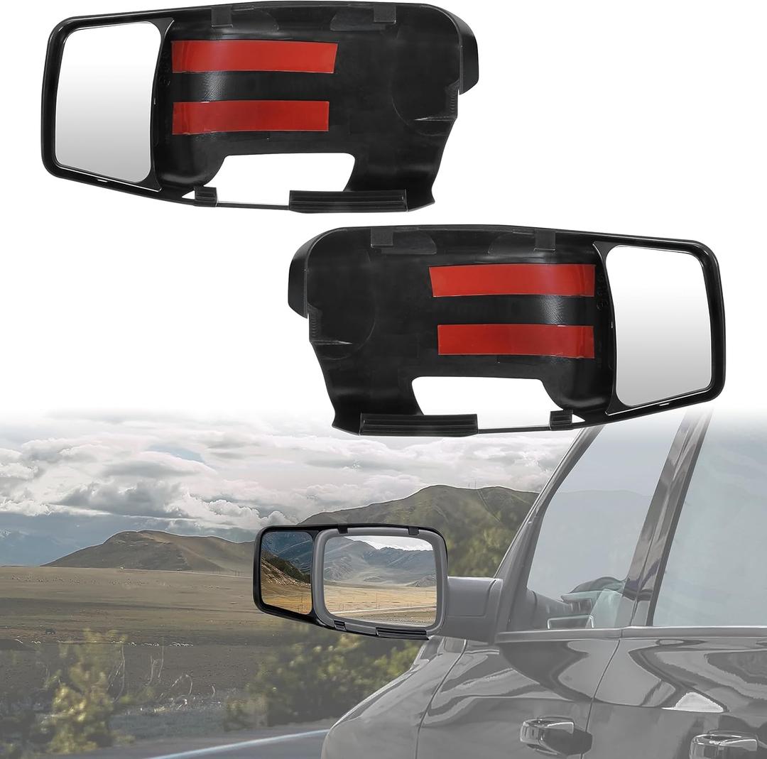KEWISAUTO Clip On Towing Mirror Extensions for 2009-2017 Dodge Ram 1500 2500 3500 Accessories, Snap & Zap Adjustable Side Rearview Mirror Extend Covers, Enhanced Vision for Safe Towing