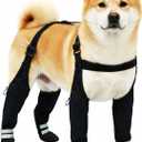 Dog Suspender Boots for Large Dogs Waterproof & Non-Slip Dog Paw Protectors with Adjustable Straps & Reflective Strips, All-in-One Connected Dog Boots for Outdoor Walks, Snow, Rain, Hiking, Black (L)