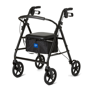 Medline Aluminum Rollator Walker, Burgundy, 300 lb. Weight Capacity, 8” Wheels, Adjustable Height Handle, Padded Seat & Backrest, Rolling Walker for Seniors and Mobility Impaired