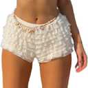 Lace Ruffle Bloomers Women Lolita Mini Shorts Mesh Pumpkin Micro Boy Bottoms Ruffled Pettipants Layered Panties (Large)