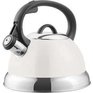 Mr. Coffee Flintshire Stainless Steel Whistling Tea Kettle w/Nylon Handle, 1.75-Quart, Linen
