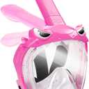 Full Face Snorkel Mask for Kids with 180 Panoramic View, Snorkeling Set Featuring Anti-Leak and Anti-Fog Foldable Dry Top Design for Safe Underwater Adventures Snorkeling Gear for Kids (Pink)