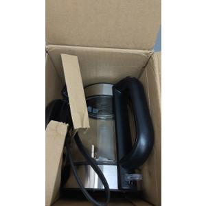 Amazon Basics Electric Kettle with Glass Carafe for Tea and Coffee, BPA-Free, Fast Boiling, Auto Shut-Off, Boil-Dry Protection, Water Level Indicator, 1.7 Liter, 1500W, Black and Silver