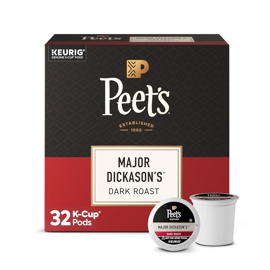Peet's Coffee Coffee Pods, Dark Roast, Major Dickason's Blend, 32 K Cups (EXP 06/28/27)