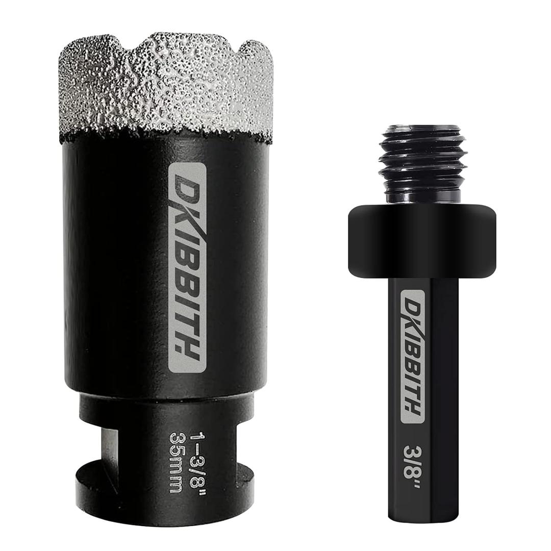 Dry Diamond Core Drill Bits 1-3/8 Inch (35mm) Tile Hole Saws for Porcelain Ceramic Tile Marble Brick Hole Saw with 5/8-11 Thread Plus 3/8 Inch Hex Shank Adapter